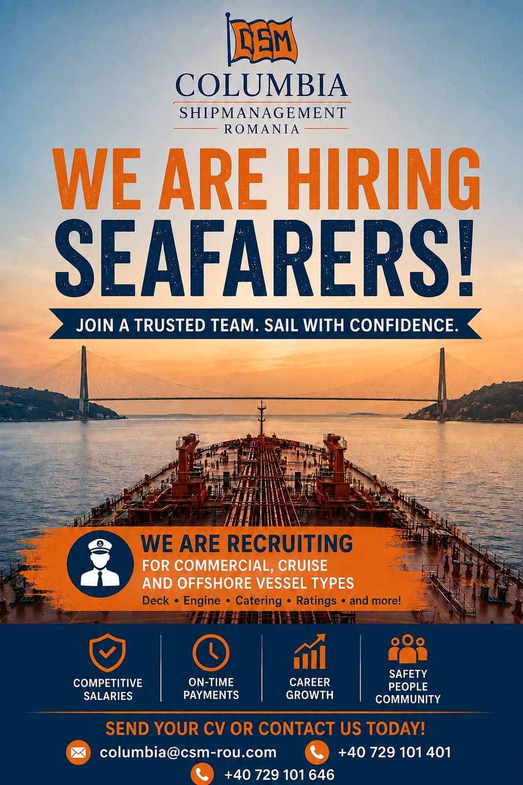 Columbia Shipmanagement Romania is hiring seafarers